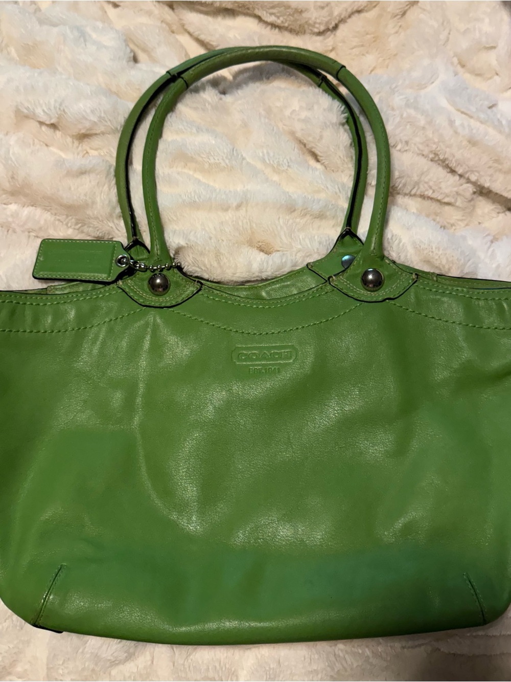 Y2K COACH Bleeker Legacy Green Shoulder Tote Double Strap Handles F14383 - Picture 11 of 14